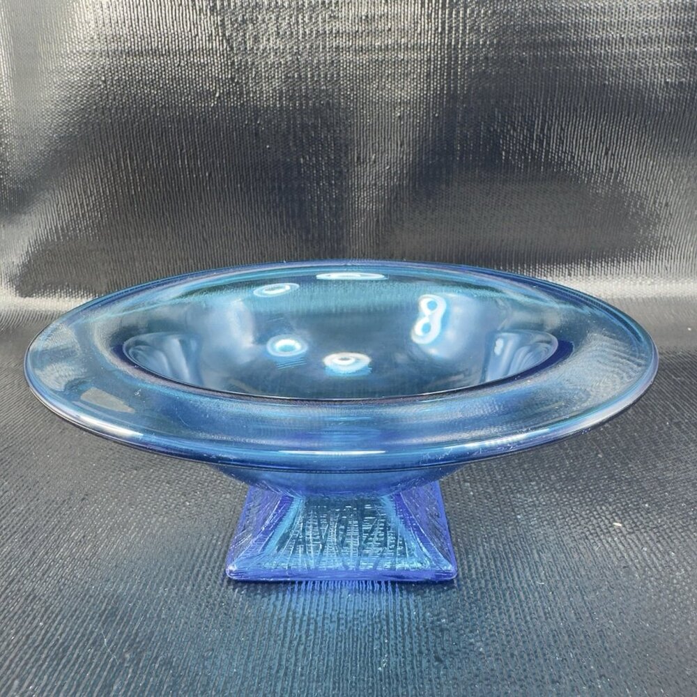 Vintage Blue Stretch Glass Footed‎ Bowl Dish Container Compote Glass Decorative